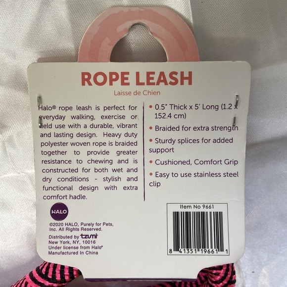 HALO Dog Black/Hot Pink 5FT Braided Rope Leash For Medium & Small Breeds NEW - Picture 9 of 12